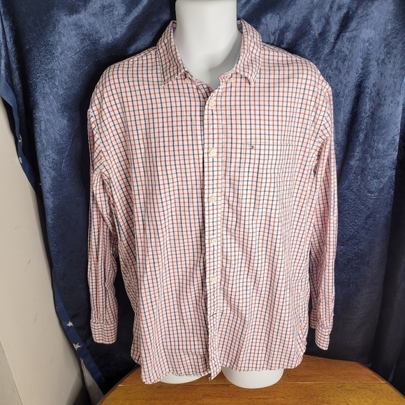Tommy Hilfiger Classic Fit Dress Shirt Button Down Men's Large Red White Blue - Picture 1 of 12